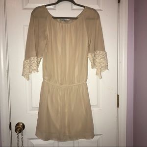 Sheer Tan/Cream Long Sleeve Dress